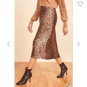 Reformation Pratt silk midi skirt cat animal 4